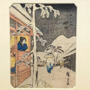 Ando Hiroshige Rare Bijin Looking Out At Snow 1850 Japanese Woodblock Print